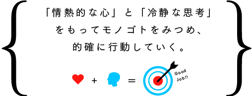 「情熱的な心」と「冷静な思考」をもってモノゴトをみつめ、的確に行動していく。